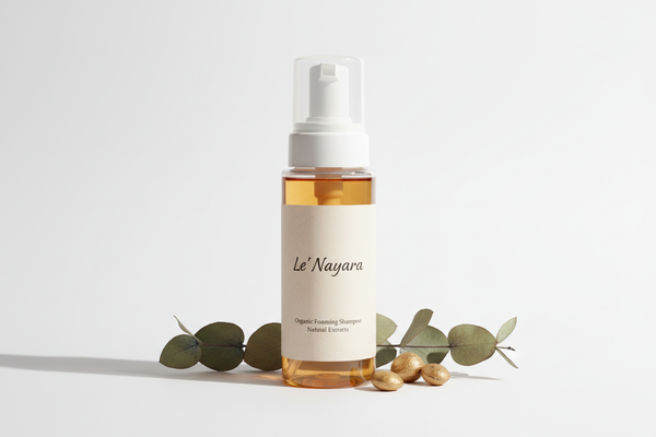 Organic shampoo in transparent foam bottle. with Company name "Le' Nayara". Need this for uploading on products display